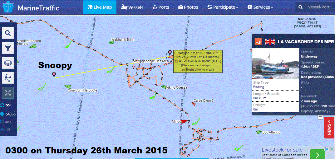 Marine traffic and Snoopy at 0300 Thursday