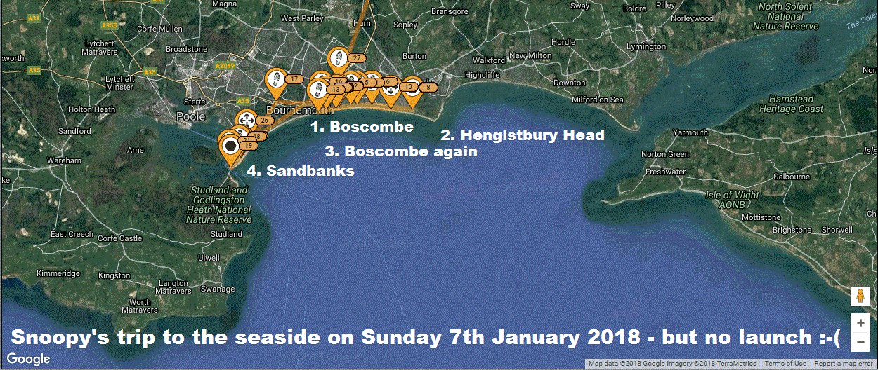 Map of Snoopy's trip to seaside on 7th January 2018