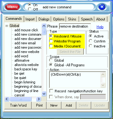 entering the command 'remove destination' as Ctrl-D on e-speaking