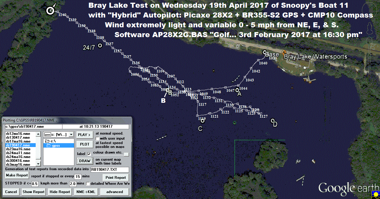 GPS Plot Bray Lake Test on Wednesday 19th April 2017