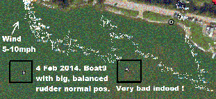 GPS plot with bigger balanced rudder in normal position