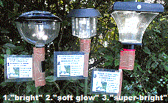 Three types of Homebase Solar garden light for range tests