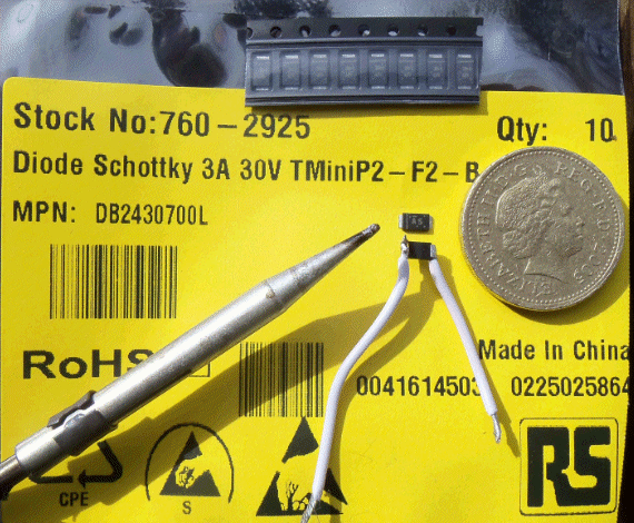click here for bigger picture of small RS Vishay TMiniP2-F2-B diodes
