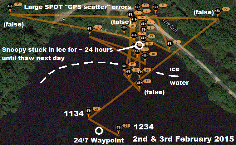 SPOT map on 2 & 3 Feb 2015