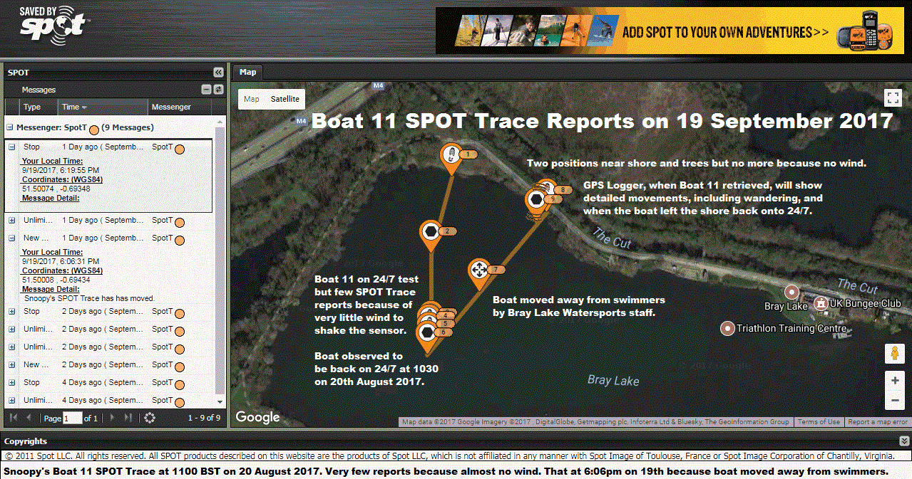 Boat11 SPOT Trace Reports on 19th September 2017